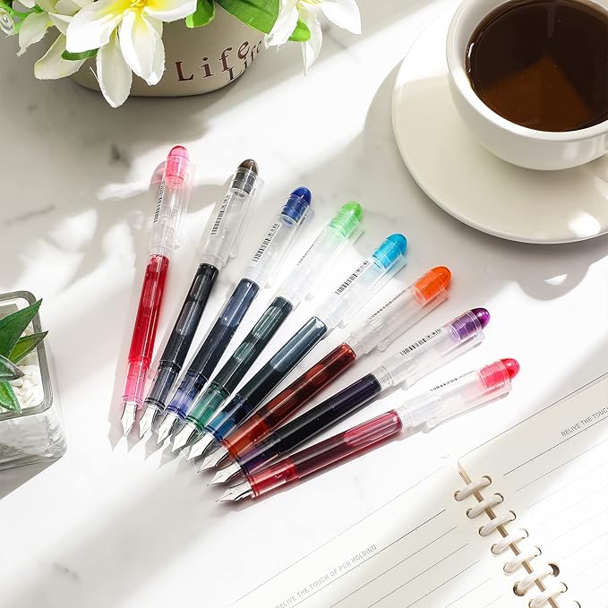 Laumoi 40 Pack Disposable Fountain Pens Set, Colored Ink Fountain Pens for Writing, Extra Fine Nib Classic Design Calligraphy Large Capacity for Journaling Office Supplies Sketching