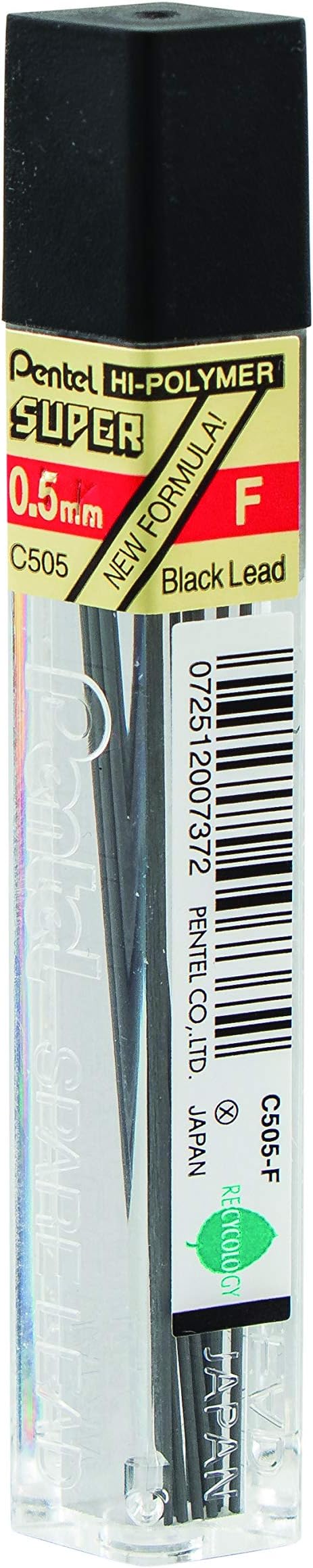 Pentel Super Hi-Polymer Refill, 0.5mm, Fine, F, 144 Pieces of Lead (C505-F)