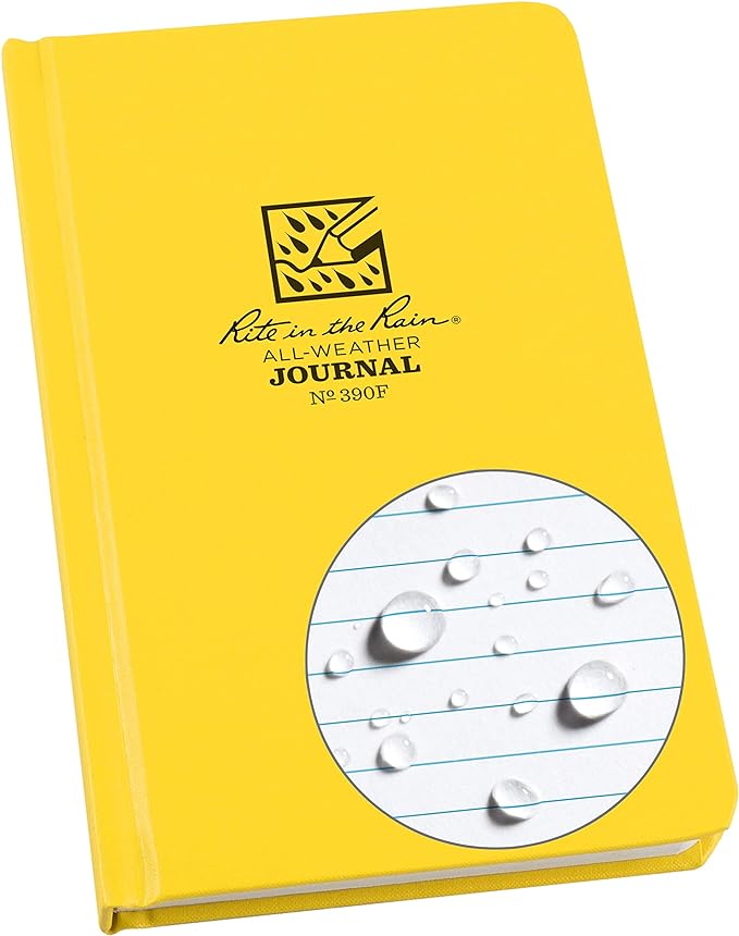 Rite in the Rain Weatherproof Hard Cover Notebook, 4.75" x 7.5", Yellow Cover, Journal Pattern (No. 390F)