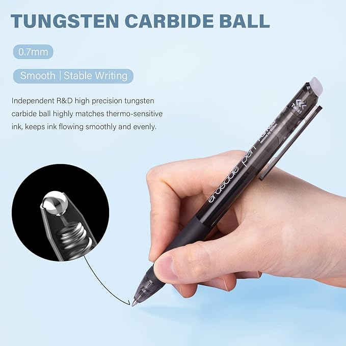 ParKoo Retractable Erasable Gel Pens, 20 Black Twist Pens, Fine Point 0.7 mm, Make Mistakes Disappear, Smooth Writing with Comfortable Grip for Journaling Drawing, Note-Taking