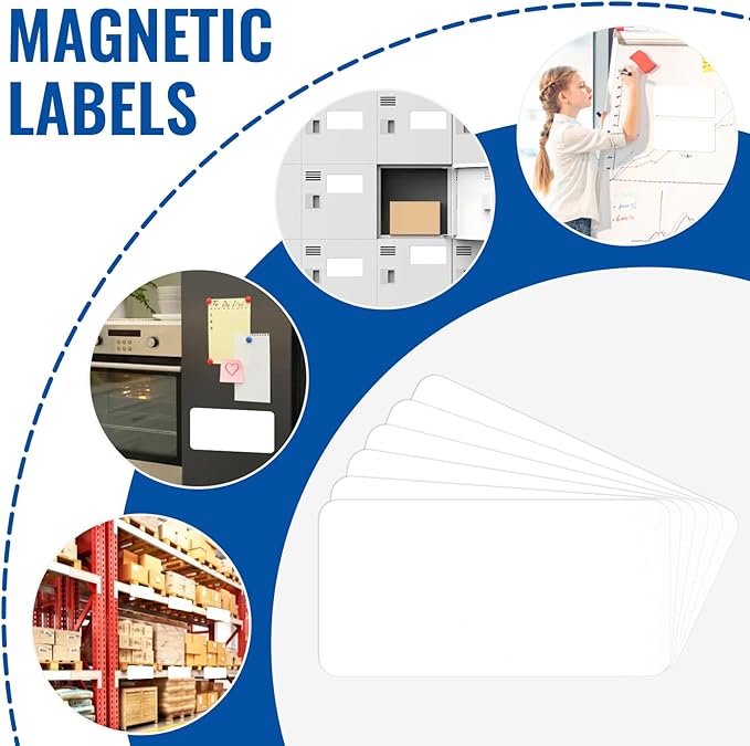 32 Pcs Dry Erase Magnetic Labels, 4.2 x 2.1 Reusable Writable Magnetic Name Tags Magnetic Label Stickers for Whiteboard, Refrigerator, Locker Classroom Office Home (White)