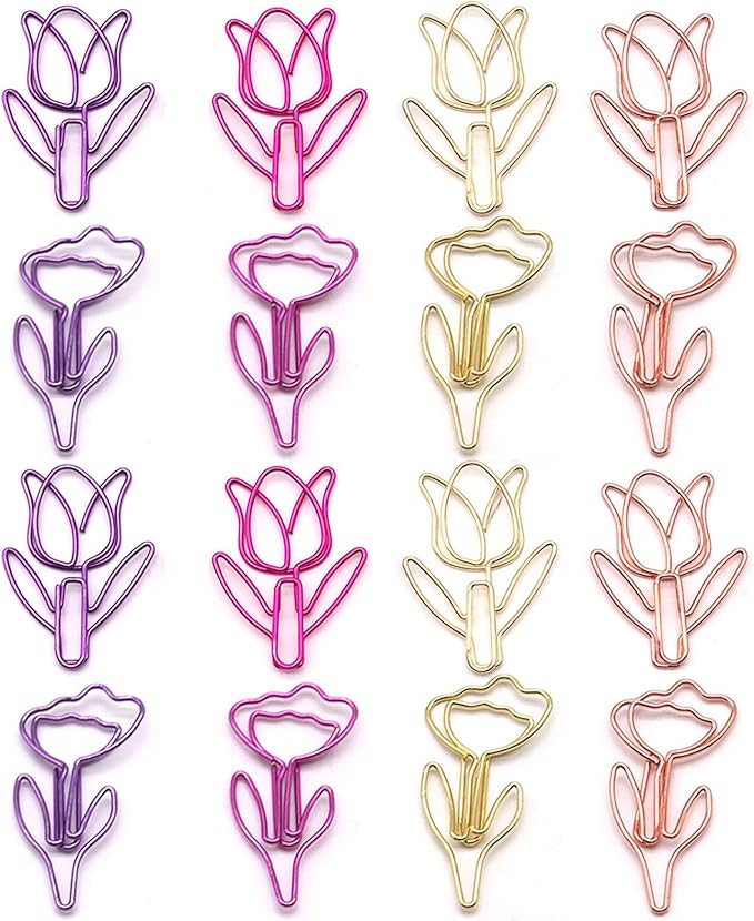 Hesena 100 Pcs Cute Flower Shaped Paper Clips Set, 50 Pcs Floral & 50 Pcs Tulip Shaped Shape Paper Clipss, for Office and Home (Flower Shaped)
