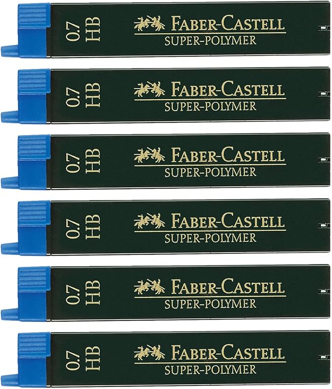 Faber-Castell Super Polymer 205039 Fine Lead Set of 6 with 12 Leads 0.7 mm HB Hardness