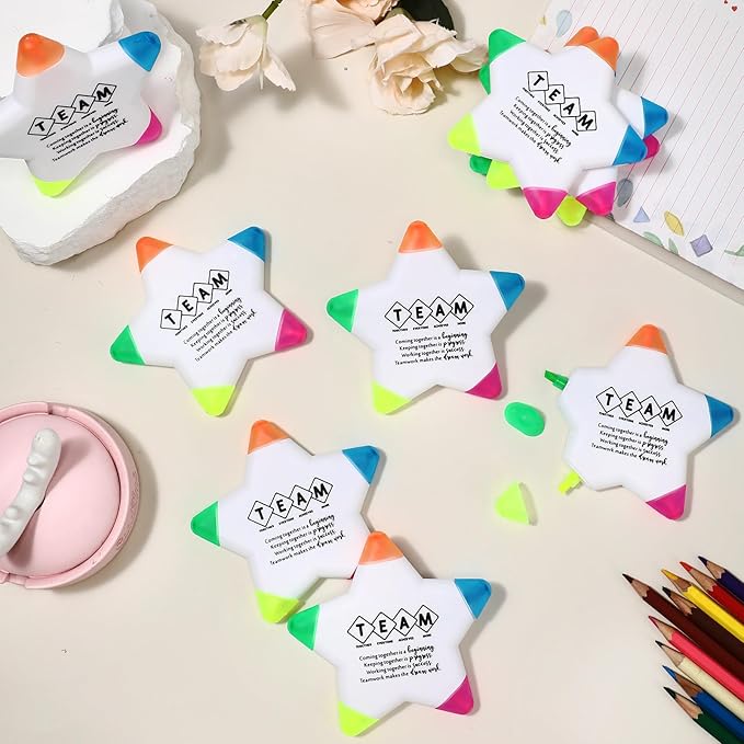 10 Pcs Star Highlighters Team Gifts Inspirational Marker Pens Motivational Fluorescent Thank You Gifts Valentines Employee Appreciation Bulk for Coworkers Office Staff