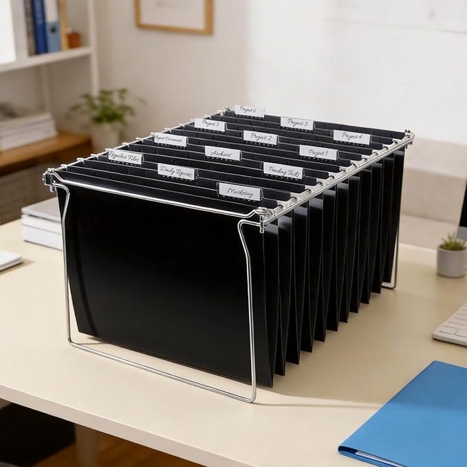 SUNEE 6 Pack Hanging File Folders,Hanging File Folders Letter Size with 1/5-cut Tabs,Black Folders,Stay Organized for Your Home and Office Bulk File and Documents