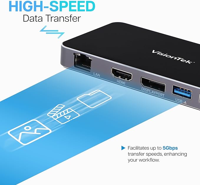 VisionTek VT350 Portable USB-C Dual Monitor Hub - 1x DP, 1x HDMI, 2X USB-A, 1x Ethernet, 1x USB-C for Windows/MacOS/ChromeOS/iOS