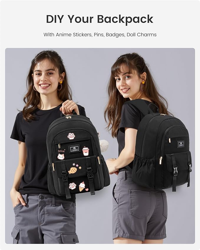 LOVEVOOK School Backpack for Girls Boys,Bookbag for Teen with Pouch Pocket for Large Capacity Cup, Waterproof School Bookbag, Preppy Backpack Travel Daypack with 15.6 inch Laptop Compartment