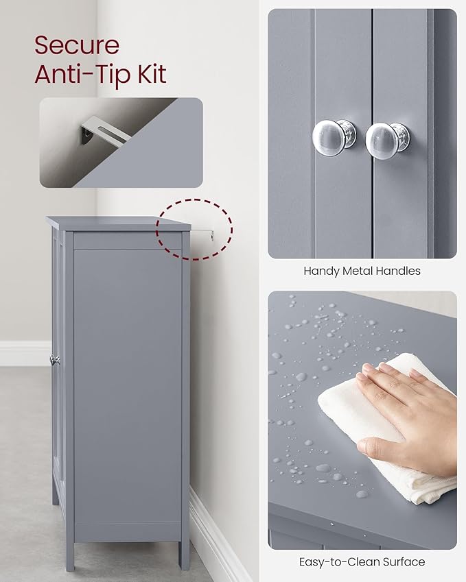 VASAGLE Bathroom Floor Storage Cabinet, Bathroom Storage Unit with 2 Adjustable Shelves, Bathroom Cabinet Freestanding, 11.8 x 23.6 x 31.5 Inches, Dove Gray UBCB060P36