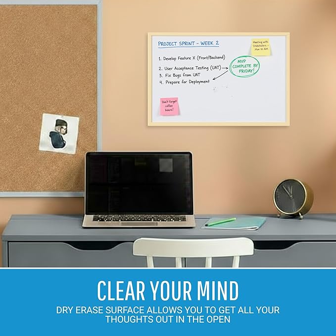 MasterVision Pastel Magnetic Dry Erase White Board, 16" x 12", Yellow Frame, Decorative Whiteboard for Kitchen, Dorm, or Classroom, Wall Décor for Home Office