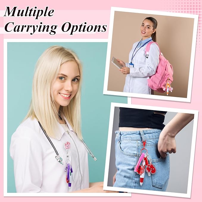 Henoyso 36 Pcs Nurse Badge Reel Pens Mini Highlighter Pens Bulk Nursing Week Appreciation Gifts Badge Accessories Retractable for Cna Medical Assistant Christmas Women (Classic)
