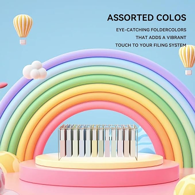 Ansook Legal Size Hanging File Folders Extra Capacity, Heavy Duty 2 Inch Expansion Plastic File Folders Hanging with Tabs,12 Pack Pastel File Cabinet Folders, Expandable Hanging File Folder Organizer