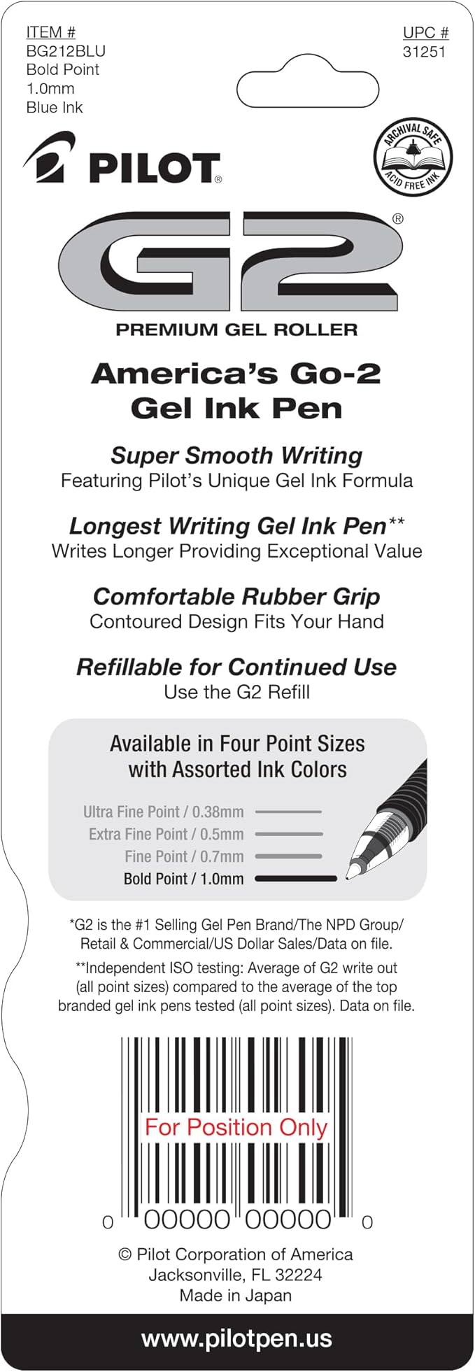 Pilot G2 Premium Gel Pens, Black Pens, Bold Point 1 mm, 2 Black