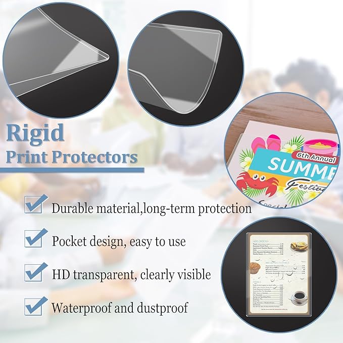 ELEMGULY 7 Pack 8.5 x 11'' Rigid Plastic Page Protectors, Clear Hard Sheet Sleeves for Document, Picture, Photo