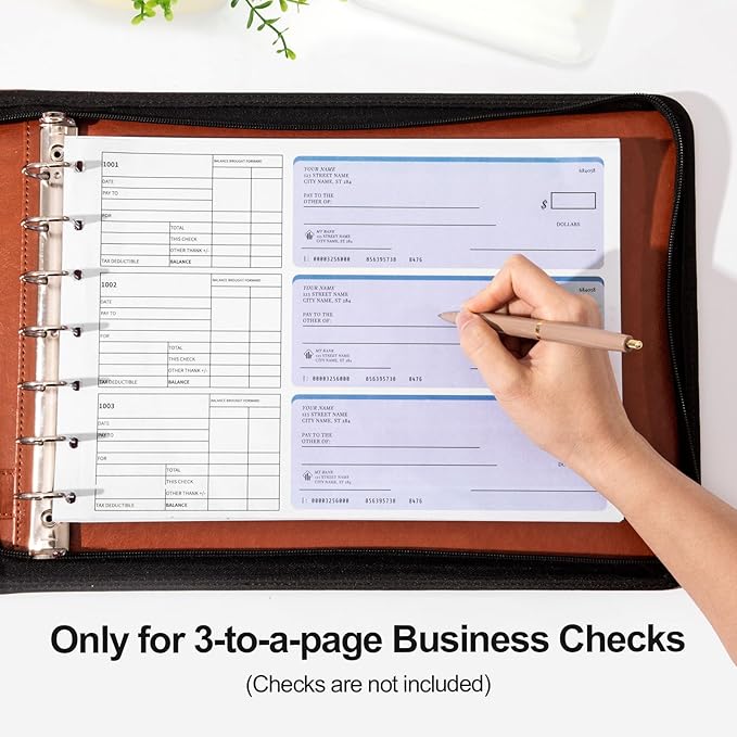 SUNEE Zippered Business Checkbook Binder 7 Ring 1 Inch with Zipper for Business Checks (9" x 13"), PU Leather Check Binder Holds 600 Checks Capacity for Executive Supplies, Brown