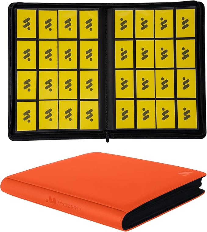 Card Binder 16 Pocket,Trading Card Binder Holds up to 1408 Cards with 44 Sleeves,Zipper Card Holder Album Compatible with TCG Card/Game Cards/Sports Card-Orange