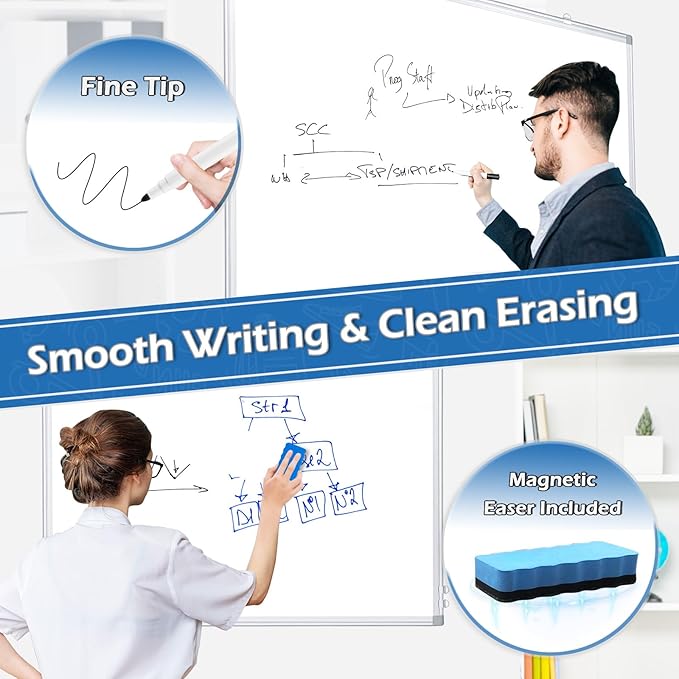 DOLLAR BOSS White Board Magnetic Dry Erase Board, 24 x 18 Inch Double-Sided Whiteboard for Wall Silver Aluminum Frame for Office School Home with 8 Magnets 4 Markers 1 Eraser 1 Detachable Pen Tray