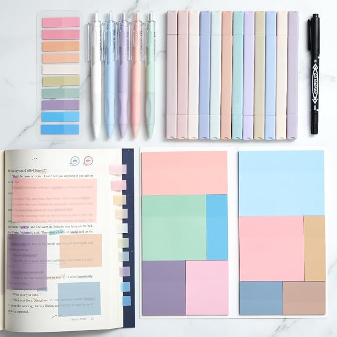 Jutom 38 Pcs Bible Journaling Study Kit for Women, Book Annotation Supplies with Highlighters Pens, Tabs, Sticky Notes, Markers for Christian Office Bible Study Supplies(Light Color,Square)