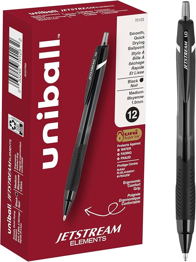 uniball Jetstream Elements Ballpoint Pens, Medium Point (1.0mm), Black, 12 Pack