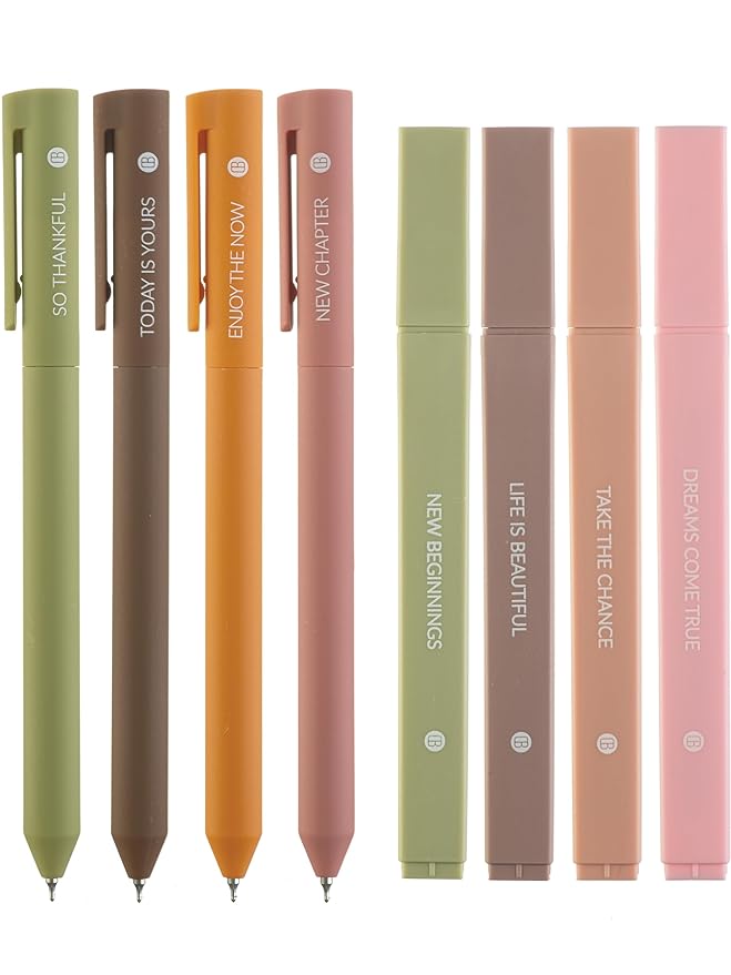 DIVERSEBEE Aesthetic Highlighters and Gel Pens, Earthy Bible Highlighters No Bleed, 8 Pack Assorted Colors Cute Journaling Pens, Bible Study Supplies (Dreams)