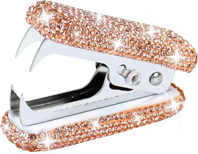 Multibey Arylic Staples Remover, Rhinestone Handmade Crystal Staple Removal Tool Staple Puller Metal Jaws Stationery, Dazzling Bling Office Desk Accessory for Office School and Home (Champagne Gold)