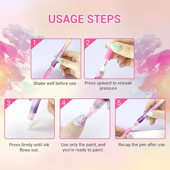 12 Colors Nail Art Pens, Fine Tips Nail Polish Pens Quick Dry, Graffiti Dotting Pen Acrylic Painted Pen Kit 3d Nail Polish Pens Drawing Painting for Diy Nails Art Design Manicure Tools