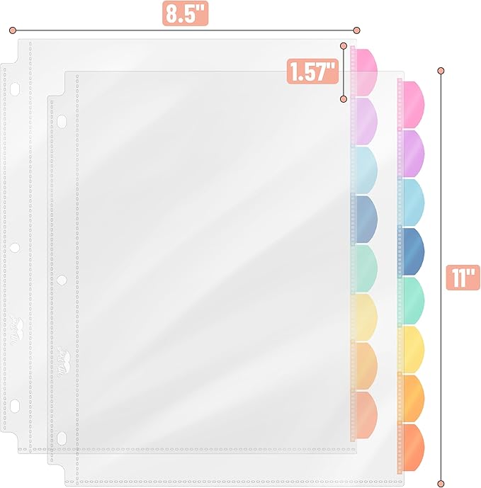 Mr. Pen- Clear Sheet Protectors with Tabs, 8 Tabs, 2 Sets, Clear Plastic Dividers for 3 Ring Binder, Insertable Index Page Divider Multicolor Tabs
