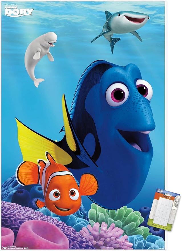 Trends International Disney Pixar Finding Dory - Dory Wall Poster, 14.725" x 22.375", Premium Poster & Mount Bundle