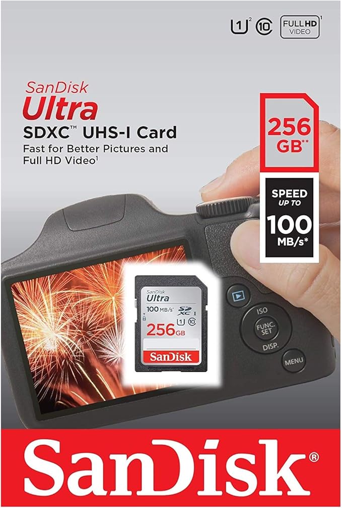 SanDisk 256GB SDXC SD Ultra Memory Card Works with Canon EOS Rebel T7, Rebel T6, 77D Digital Camera Class 10 (SDSDUNR-256G-GN6IN) Bundle with (1) Everything But Stromboli Combo Card Reader