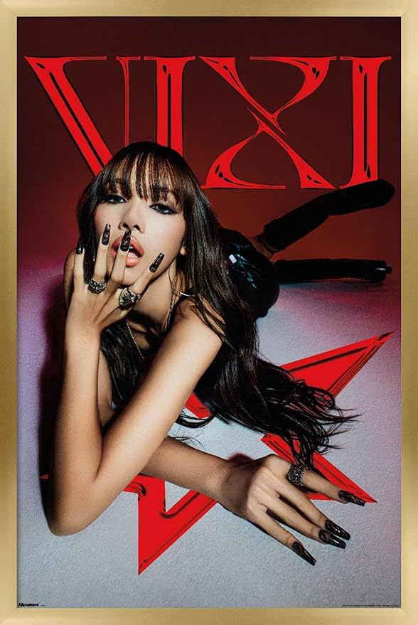 LISA - VIXI Red Star Wall Poster, 22.4L" x 14.7W", Gold Framed Version