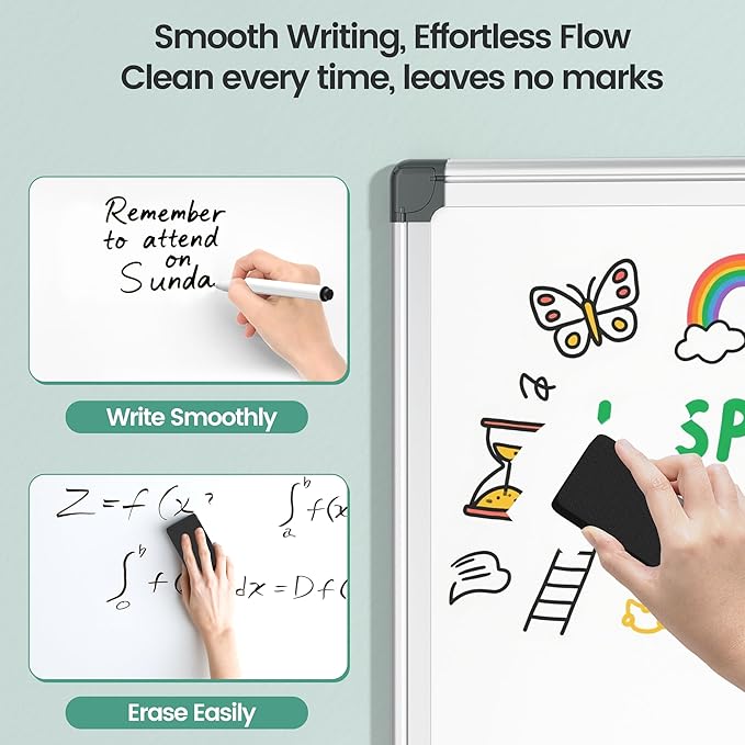 Magnetic White Board 24" x 18" for Wall, Dry Erase Board for Home Office, School, Study Room – Silver Aluminum Frame, 2 Markers, 4 Magnets, Eraser Included