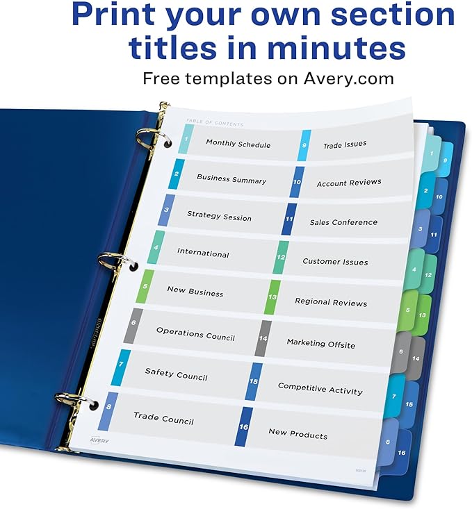 Avery Double Column Dividers for 3 Ring Binders, 16 Tabs per Set, Customizable Table of Contents, Multicolor Tabs, Great for Organizing Reports, Projects, and More (11320)