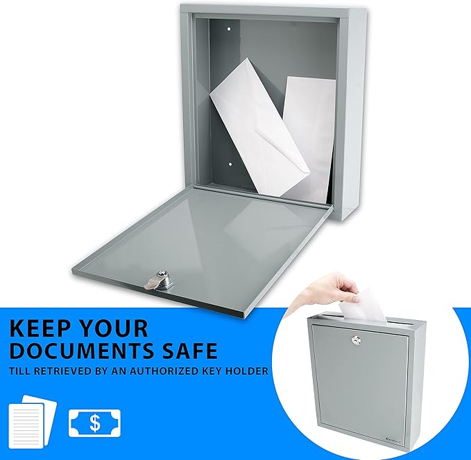 Barska Wall Mount Multi-Purpose Locking Mail Suggestion Drop Box with Key Lock for Home Office Classroom