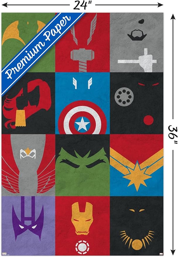 24X36 Marvel Comics Avengers - Minimalist Grid Wall Poster, 36L" x 24W", Unframed Version