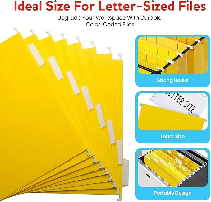 Yellow Hanging File Folders – 8 Pack, Letter Size File Organization Folders for Home, Office, School & Filing Cabinets