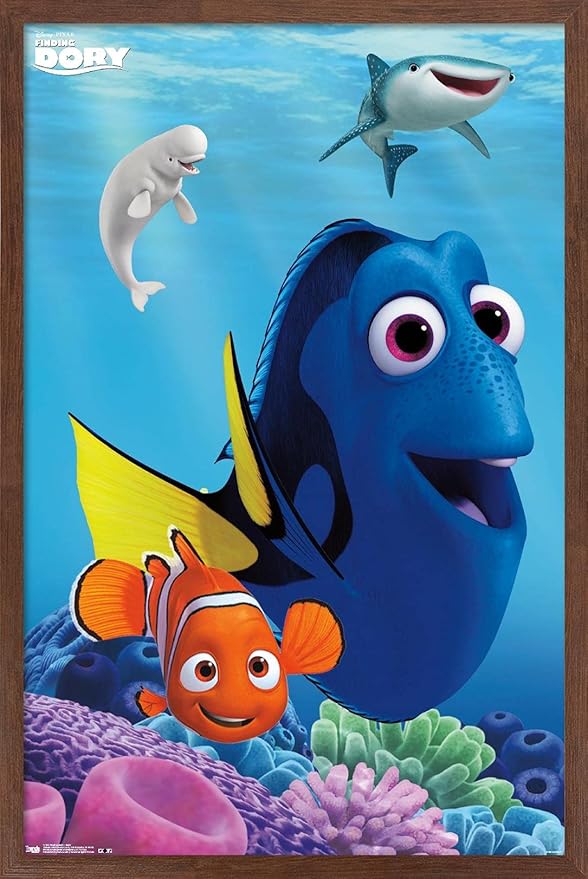 Trends International Disney Pixar Finding Dory - Dory Wall Poster, 22.375" x 34", Mahogany Framed Version