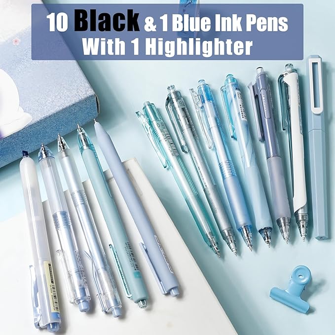 Four Candies Ocean Series Gel Pens, Black & Blue Ink Journaling Pens with 0.5 mm Fine Point, Cute School Office Supplies Aesthetic Desk Accessories, Set of 12