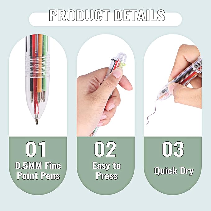 JPSOR Multicolor Ballpoint Pen 36 Pack 6-in-1, Fun Pens, Party Favors Transparent Barrel Ballpoint Pen 6-Color 0.5mm for Office School Supplies Students Children Kids Gift