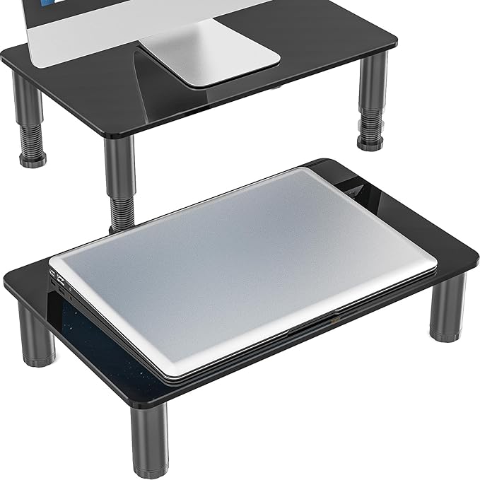 Hemudu 2 Pack Computer Monitor Stand Riser with Height Adjustable Multi Media Desktop Stand for Flat Screen LCD LED TV, Laptop/Notebook/Xbox One, Black HD01B-202