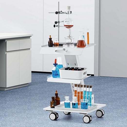 VEVOR Trolley Cart with Swivel Wheels, 3-Layer Mobile Esthetician Cart, Steel Metal Rolling Tray for Lab, Clinic, Beauty and Salon, 220 lbs Weight Capacity