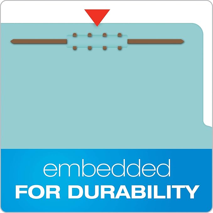 Pendaflex Recycled Classification File Folders, 1 Divider, 2" Embedded Fasteners, 2/5 Tab Cut, Legal Size, Light Blue, Box of 10 (28777R)