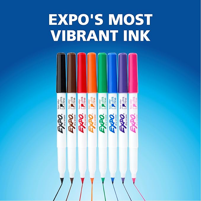 EXPO Dry Erase Markers, Low Odor Ink, Assorted Colors, Ultra Fine Tip, 36 Count - For Whiteboards, Home, Office Essentials, School, Teacher Supplies