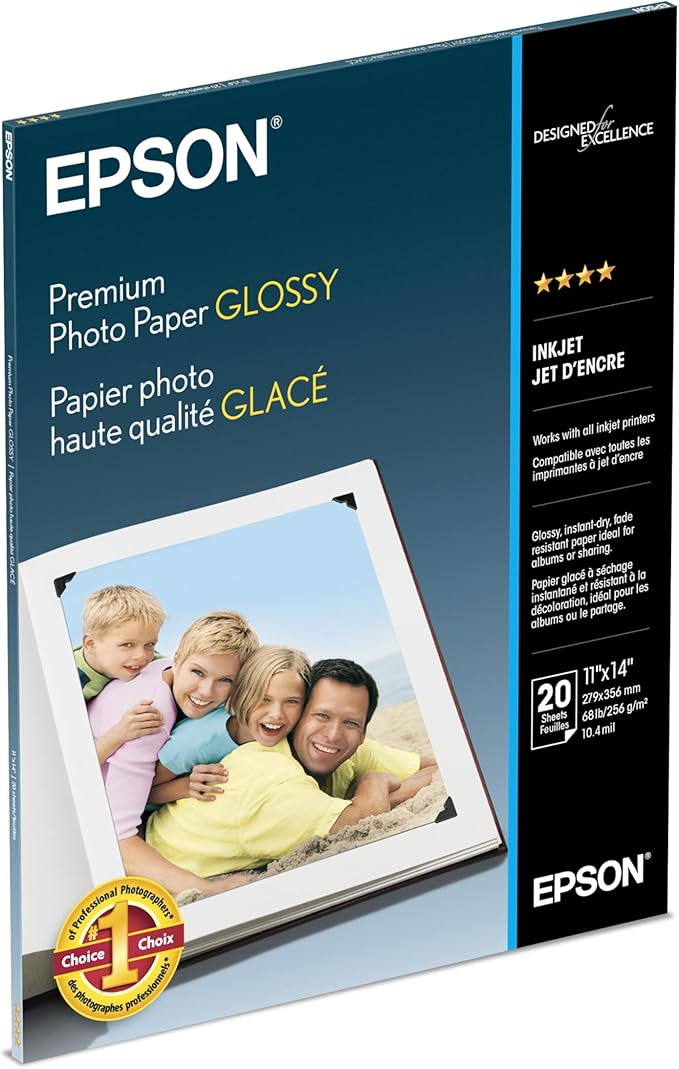 Epson Premium Photo Paper GLOSSY (11x14 Inches, 20 Sheets) (S041466)