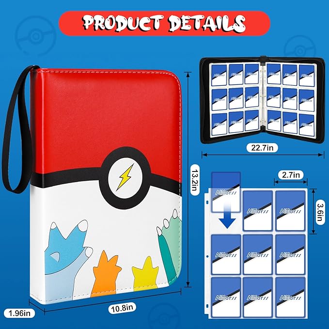 900 Pockets Trading Card Binder with 50 Removable Card Sleeves, 9-Pocket Card Holder Book Compatible with Baseball Binder for Cards, Card Collector Album with Zipper Carrying Case