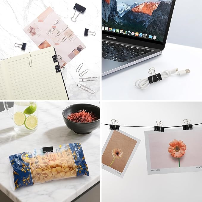 360PCS Black Assorted Size Paper Clips and Binder Clips, Paperclips Large Medium Small, Binder Clip and Paper Clip Set for Home, School, and Office Supplies in a Container with Compartments
