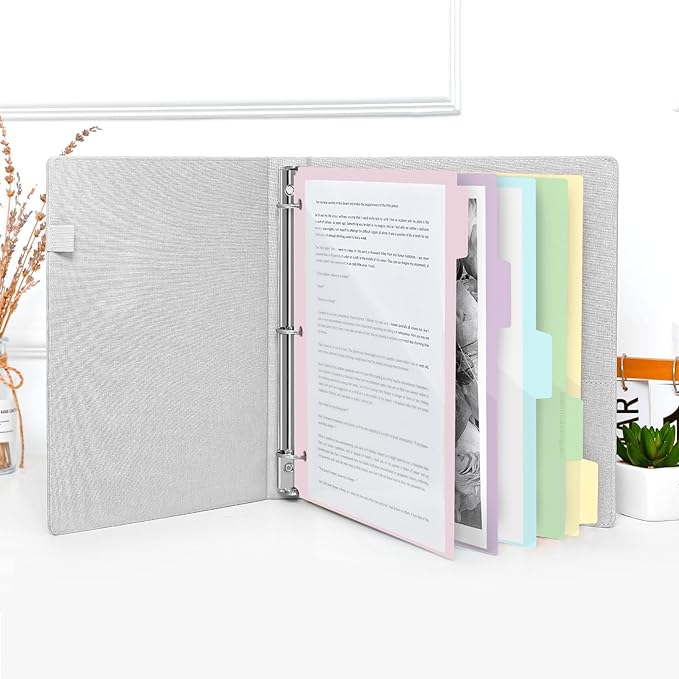 SKYDUE Binder Dividers with Tabs and Pockets – 2 Sets of 10-Pack for 3-Ring Binders, Writable Tabs, Durable & Tear-Resistant, Pink