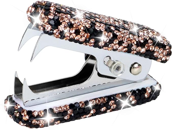 Multibey Arylic Staples Remover, Rhinestone Handmade Crystal Staple Removal Tool Staple Puller Metal Jaws Stationery, Dazzling Bling Office Desk Accessory for Office School and Home (Black Gold)