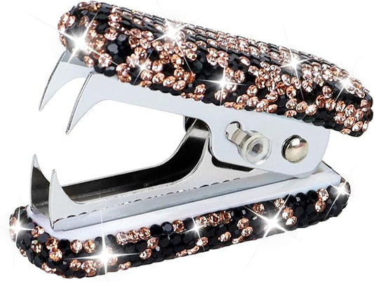 Multibey Arylic Staples Remover, Rhinestone Handmade Crystal Staple Removal Tool Staple Puller Metal Jaws Stationery, Dazzling Bling Office Desk Accessory for Office School and Home (Black Gold)