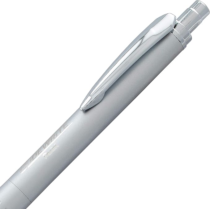 Pentel Glidewrite Executive Ballpoint Pen, (1.0mm) Medium Line, Silver Metal Barrel, Black Ink, Box of 12 (BX970Z-A)