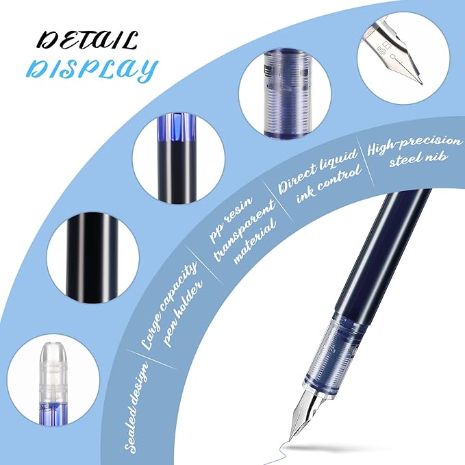 Laumoi 40 Pack Disposable Fountain Pens Set, Colored Ink Fountain Pens for Writing, Extra Fine Nib Classic Design Calligraphy Large Capacity for Journaling Office Supplies Sketching