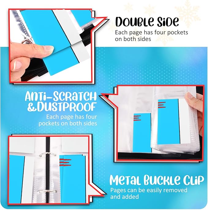 Card Binder 4 Pocket, Collectible Trading Card Albums Fits 400 Cards with 50 Removable Sleeves, Portable Trading Card Binder Collection Album Holder, Game Card Case book With Zipper for Gifts, Blue